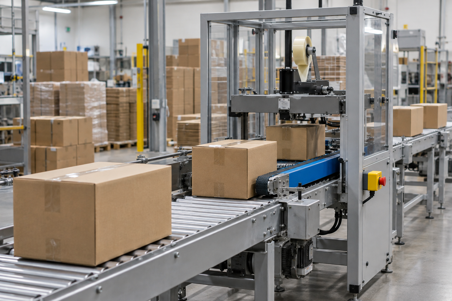 Illustrative carton sealing and conveyor line