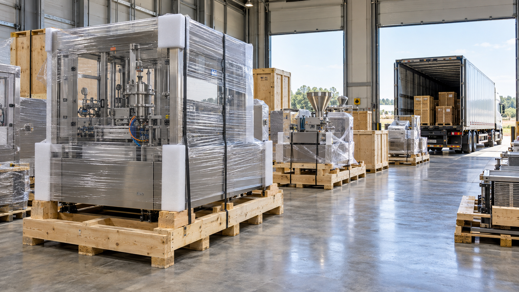 Industrial machinery protected and prepared for storage and delivery